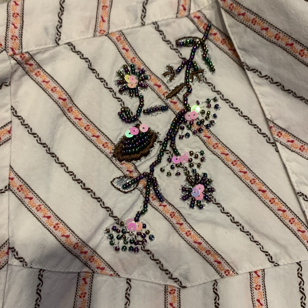 MIXIT 1X Beaded In The Front And Back Pearl Button Down Long Sleeve Lightweight - Picture 3 of 13